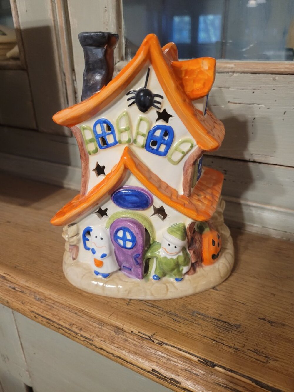 Halloween House Ceramic Candle Holder Ghosts Spider Pumpkin